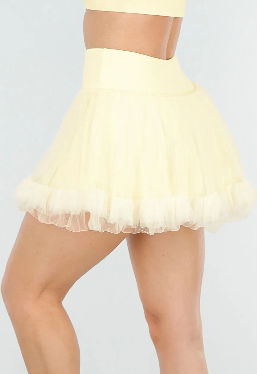 Butter Yellow Tule Rokje met Ondershort en Elastische Tailleband