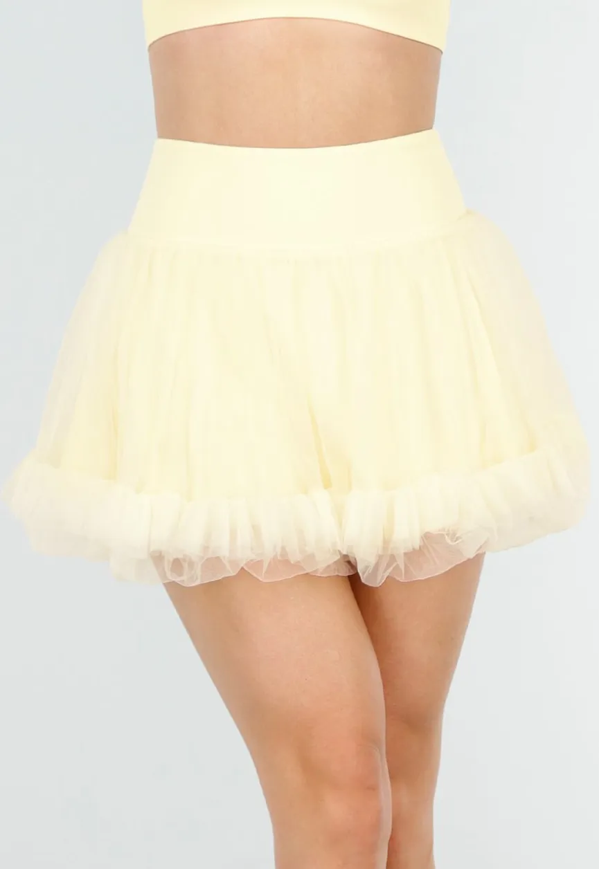 Butter Yellow Tule Rokje met Ondershort en Elastische Tailleband
