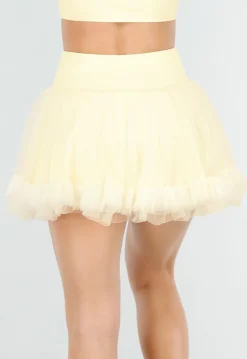 Butter Yellow Tule Rokje met Ondershort en Elastische Tailleband