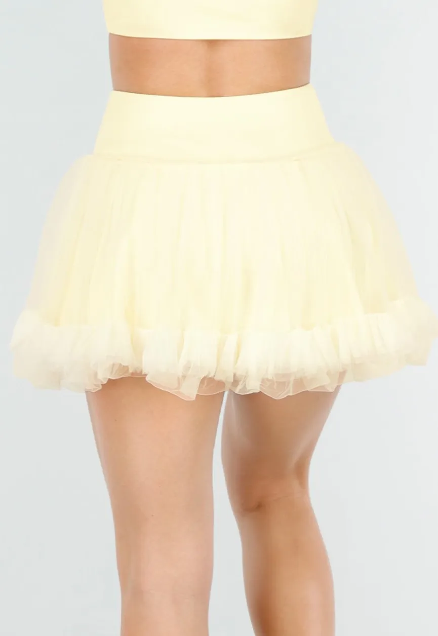 Butter Yellow Tule Rokje met Ondershort en Elastische Tailleband