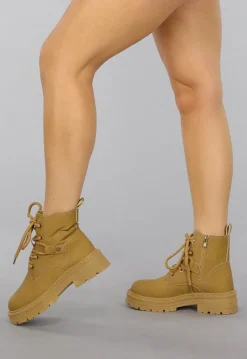 Camel Kleurige Veterboots met Grove Zool