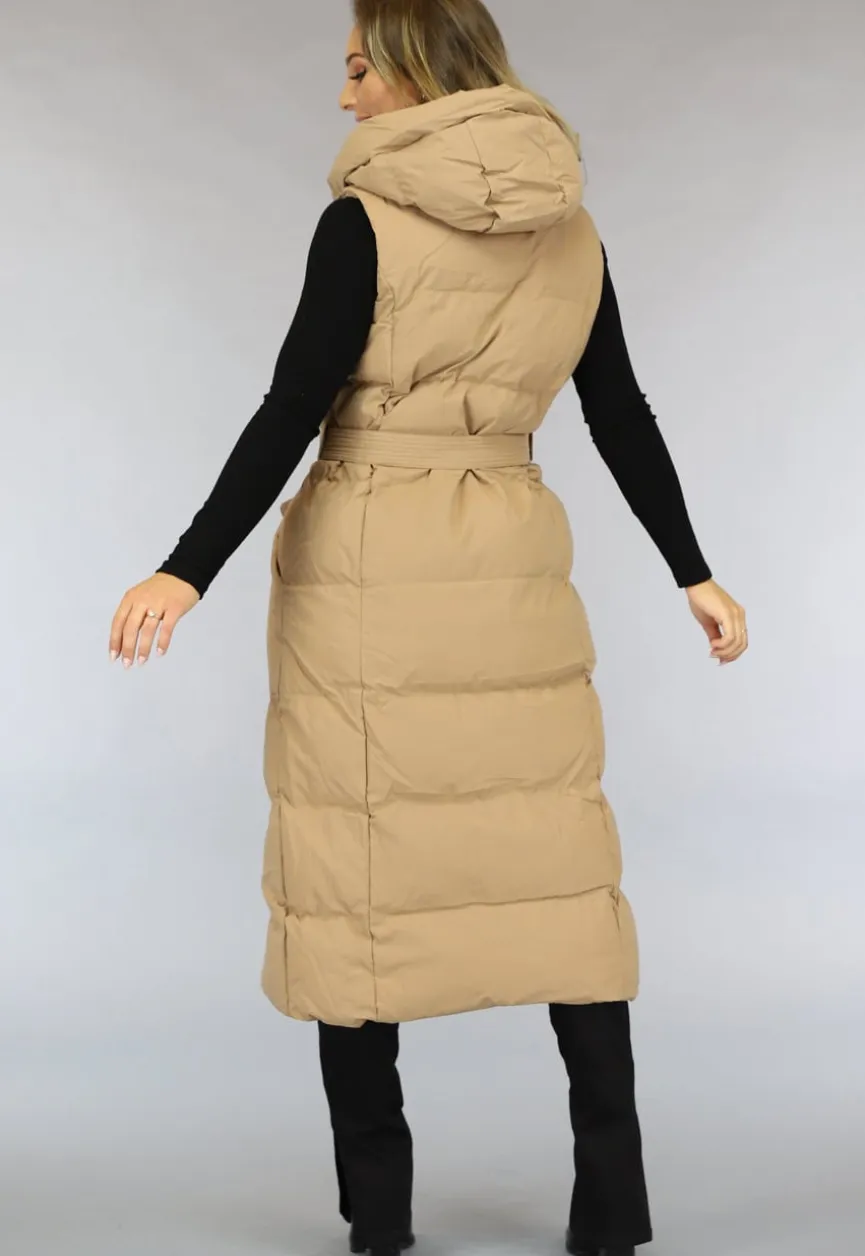 Camel Oversized Bodywarmer met Ceintuur
