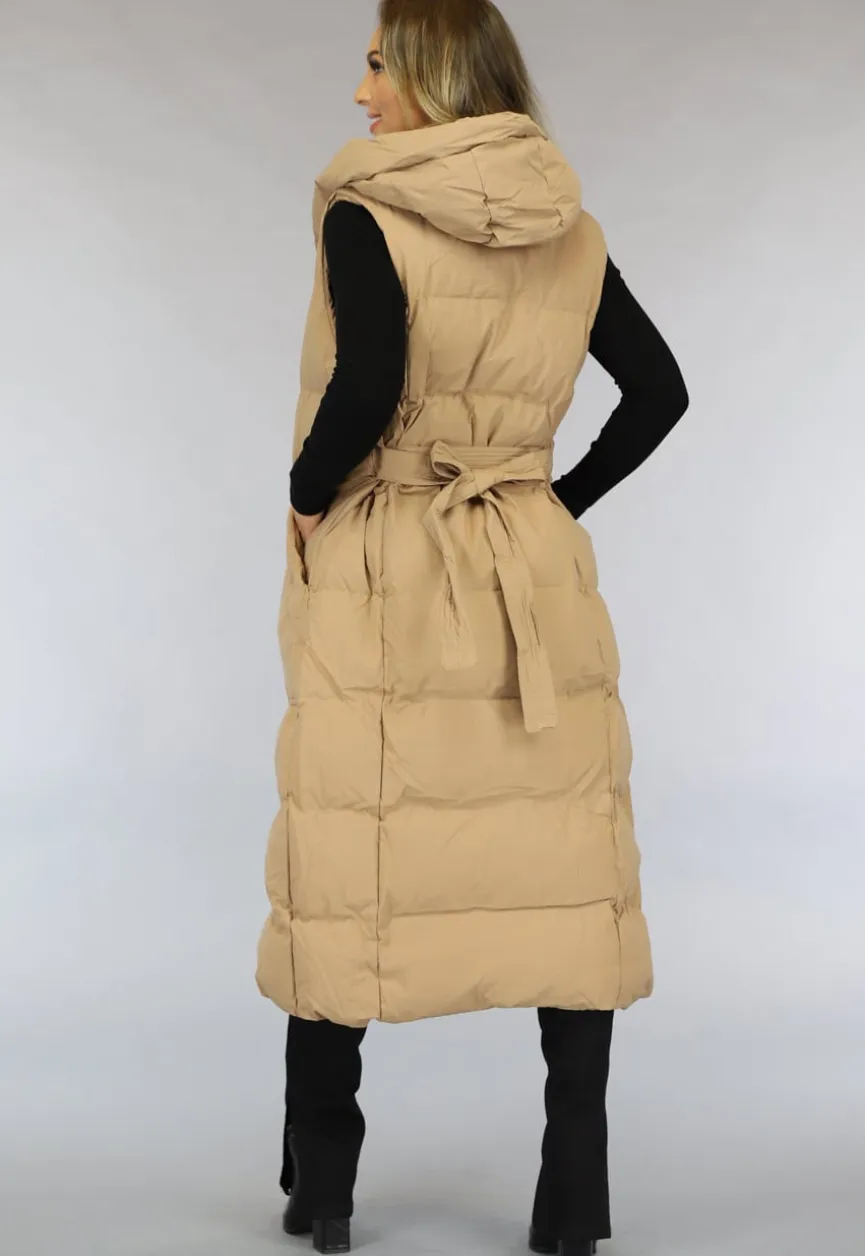 Camel Oversized Bodywarmer met Ceintuur
