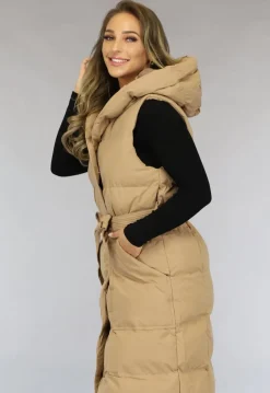 Camel Oversized Bodywarmer met Ceintuur