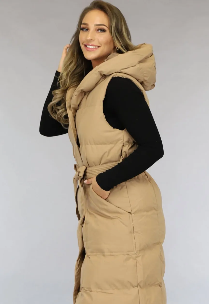 Camel Oversized Bodywarmer met Ceintuur