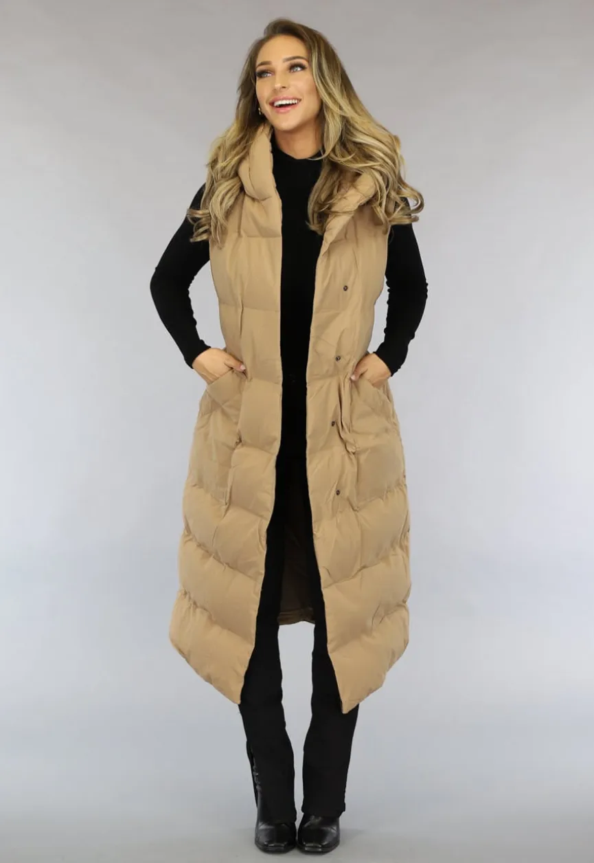 Camel Oversized Bodywarmer met Ceintuur