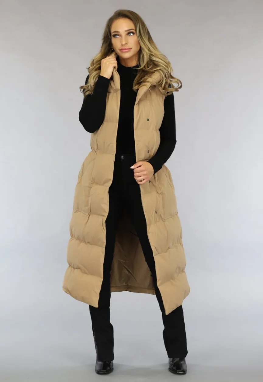 Camel Oversized Bodywarmer met Ceintuur