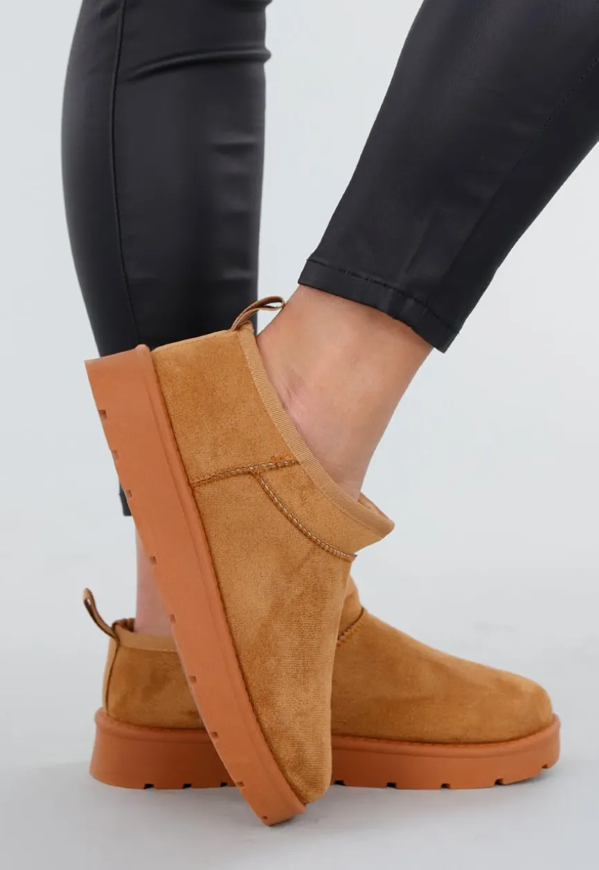 Camel Suède Look Lage Zachte Boots
