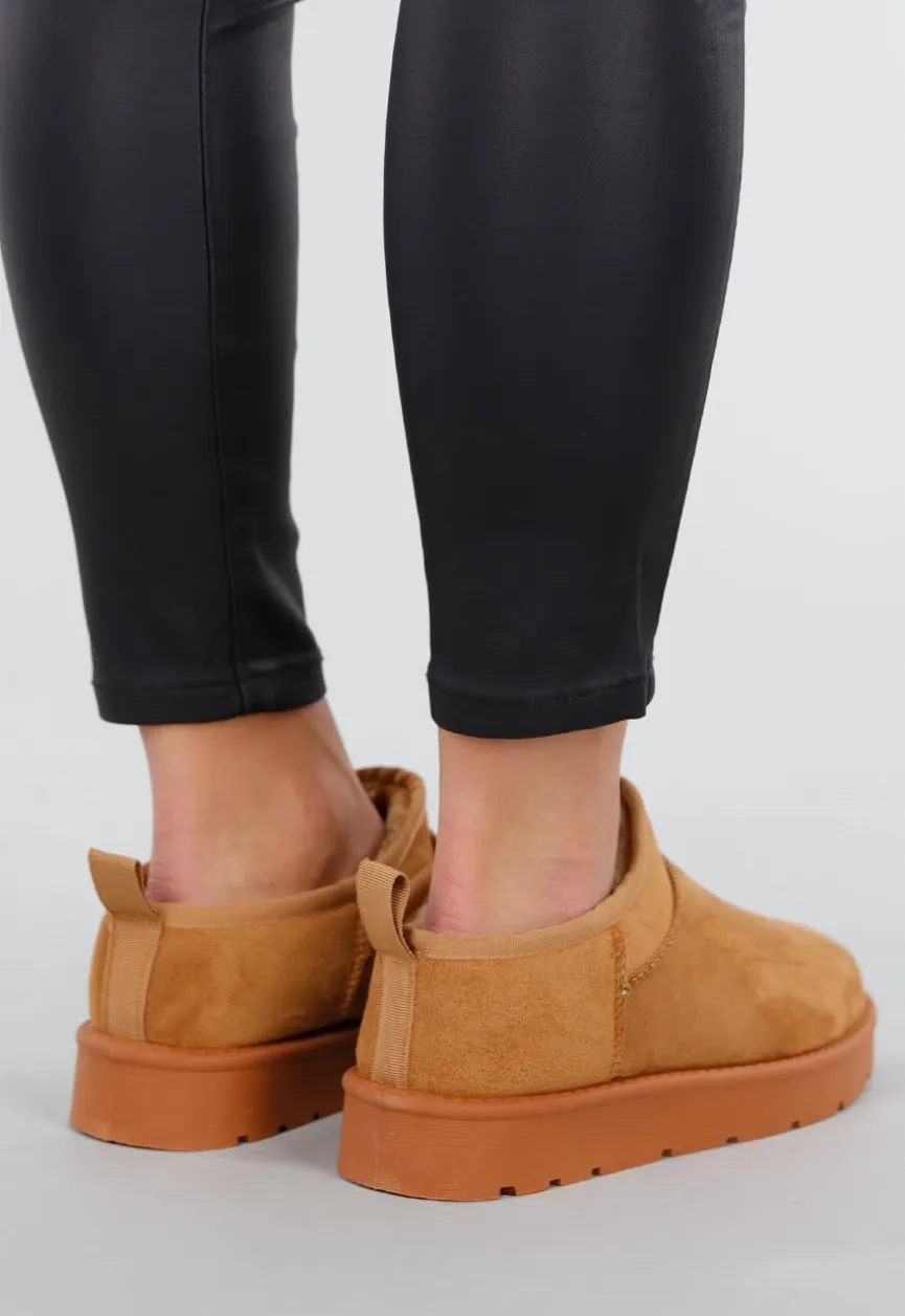 Camel Suède Look Lage Zachte Boots