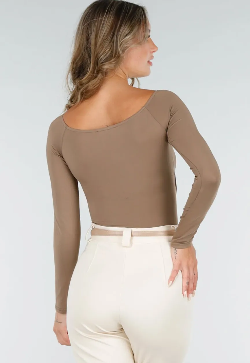 Camel Top met Lange Mouwen en Plooidetail