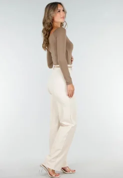 Camel Top met Lange Mouwen en Plooidetail