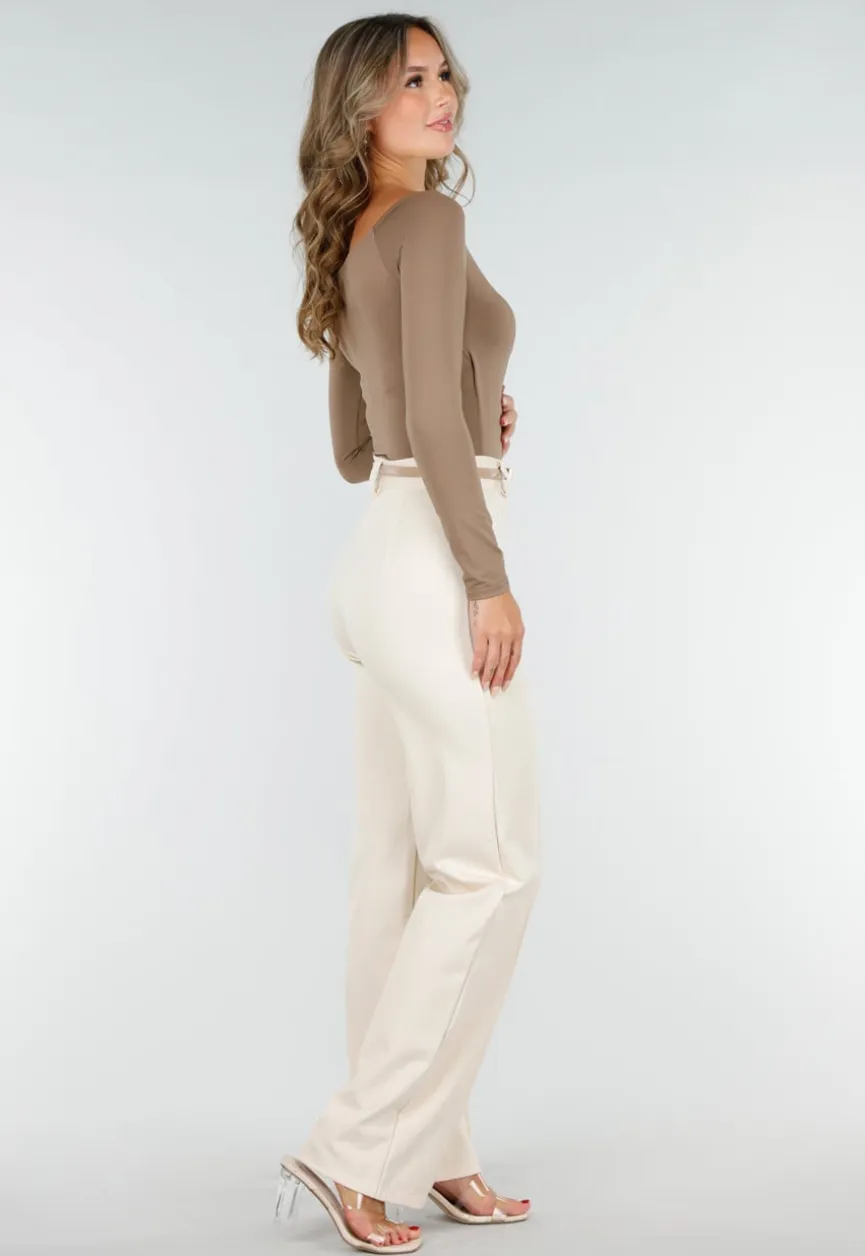 Camel Top met Lange Mouwen en Plooidetail