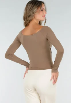 Camel Top met Lange Mouwen en Plooidetail