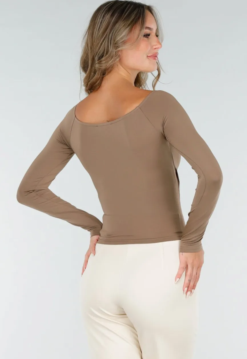 Camel Top met Lange Mouwen en Plooidetail