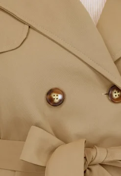 Camel Trenchcoat met Ceintuur en Knoopsluiting
