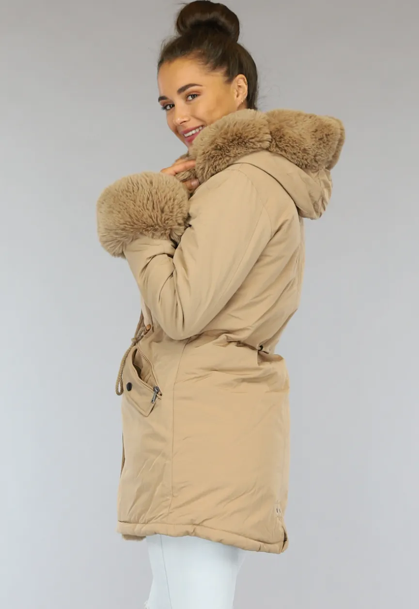 Camel Winterjas met Bont