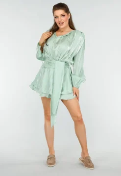 Chique Mintgroene Jurk met Strik en Pofmouwen