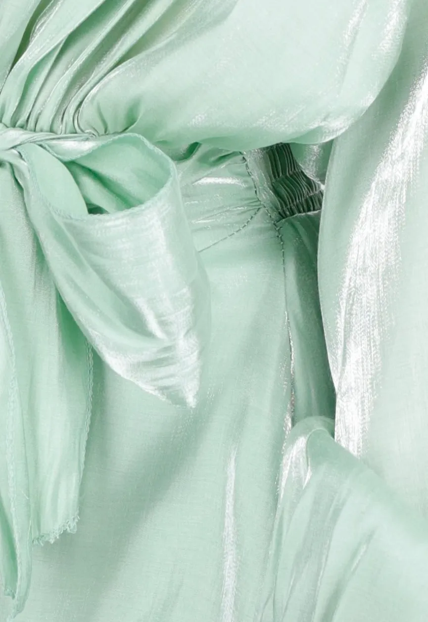 Chique Mintgroene Jurk met Strik en Pofmouwen