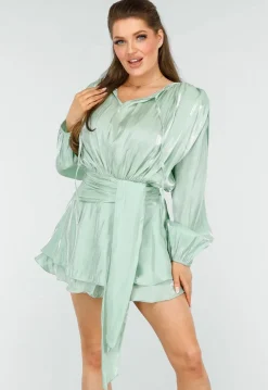 Chique Mintgroene Jurk met Strik en Pofmouwen