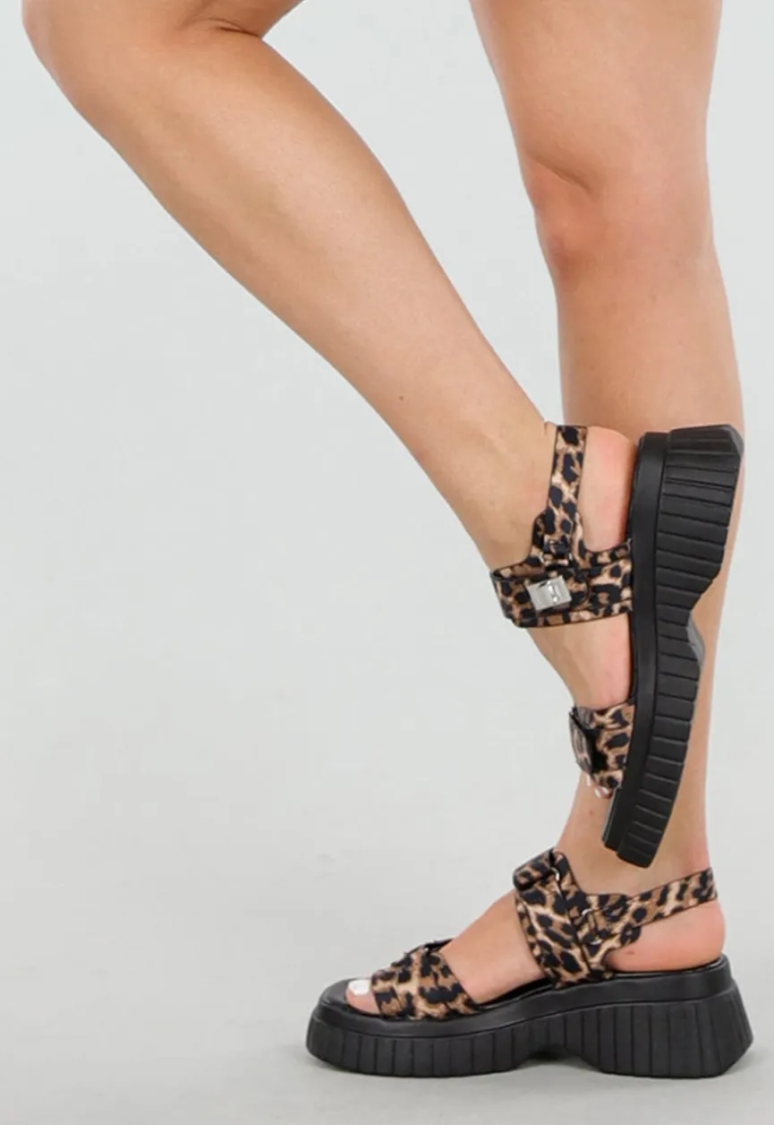 Chunky Platform Sandalen met Luipaardprint en Klittenband