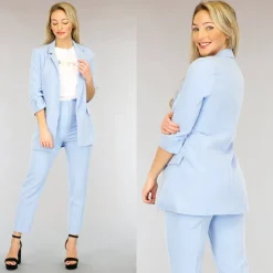 Classy Lichtblauwe Tweedelige Blazer Set
