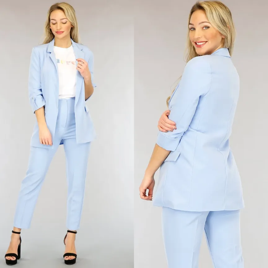 Classy Lichtblauwe Tweedelige Blazer Set