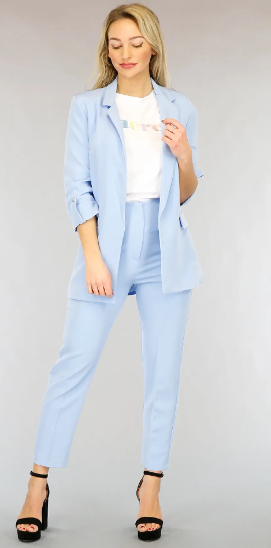 Classy Lichtblauwe Tweedelige Blazer Set