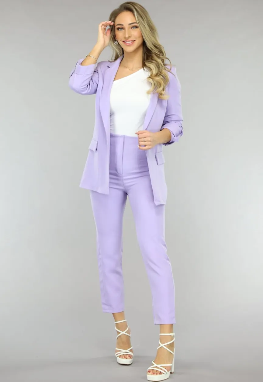 Classy Lila Tweedelige Blazer Set