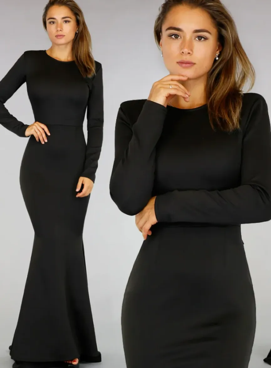 Classy Zwarte Longsleeve Galajurk met Pailletten Rug