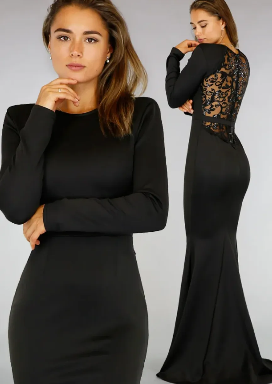 Classy Zwarte Longsleeve Galajurk met Pailletten Rug