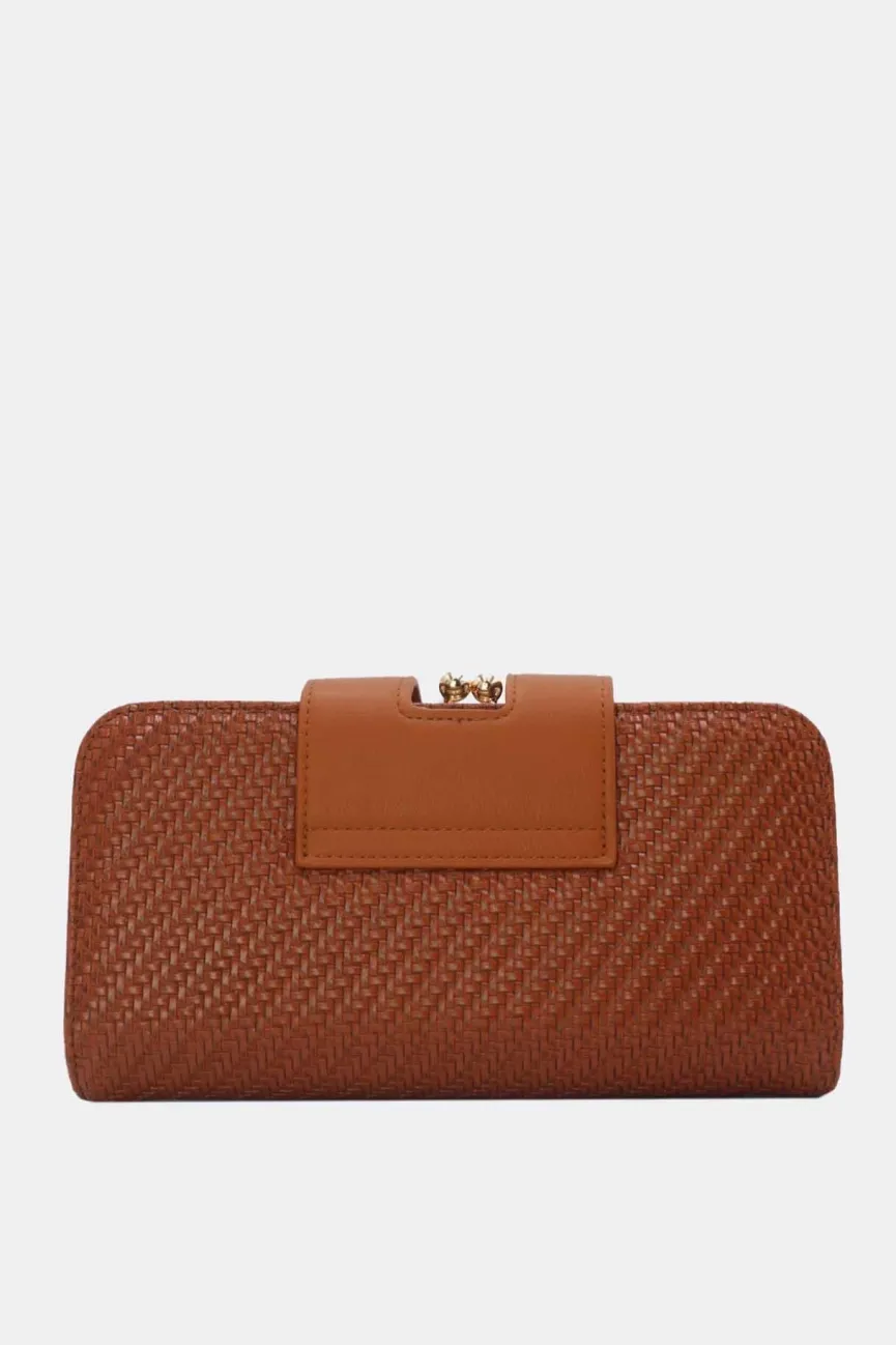 Cognackleurige Gevlochten Clutch met Gouden Schouderketting