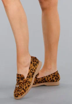 Comfortabele luipaardprint Suède Loafers met Flexibele Zool En Gouden Detail