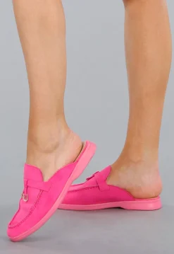 Comfortabele Roze Suède Instappers met Flexibele Zool en Gouden Detail