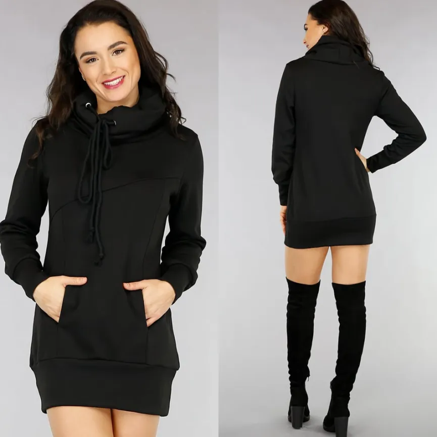 Comfy Zwarte Hoodie Dress met Col
