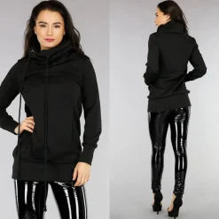 Comfy Zwarte Hoodie Dress met Col