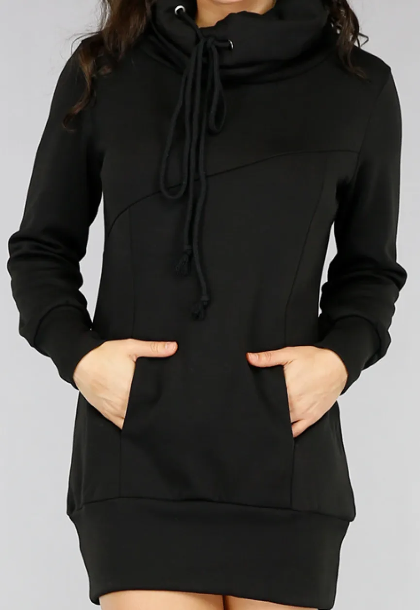 Comfy Zwarte Hoodie Dress met Col