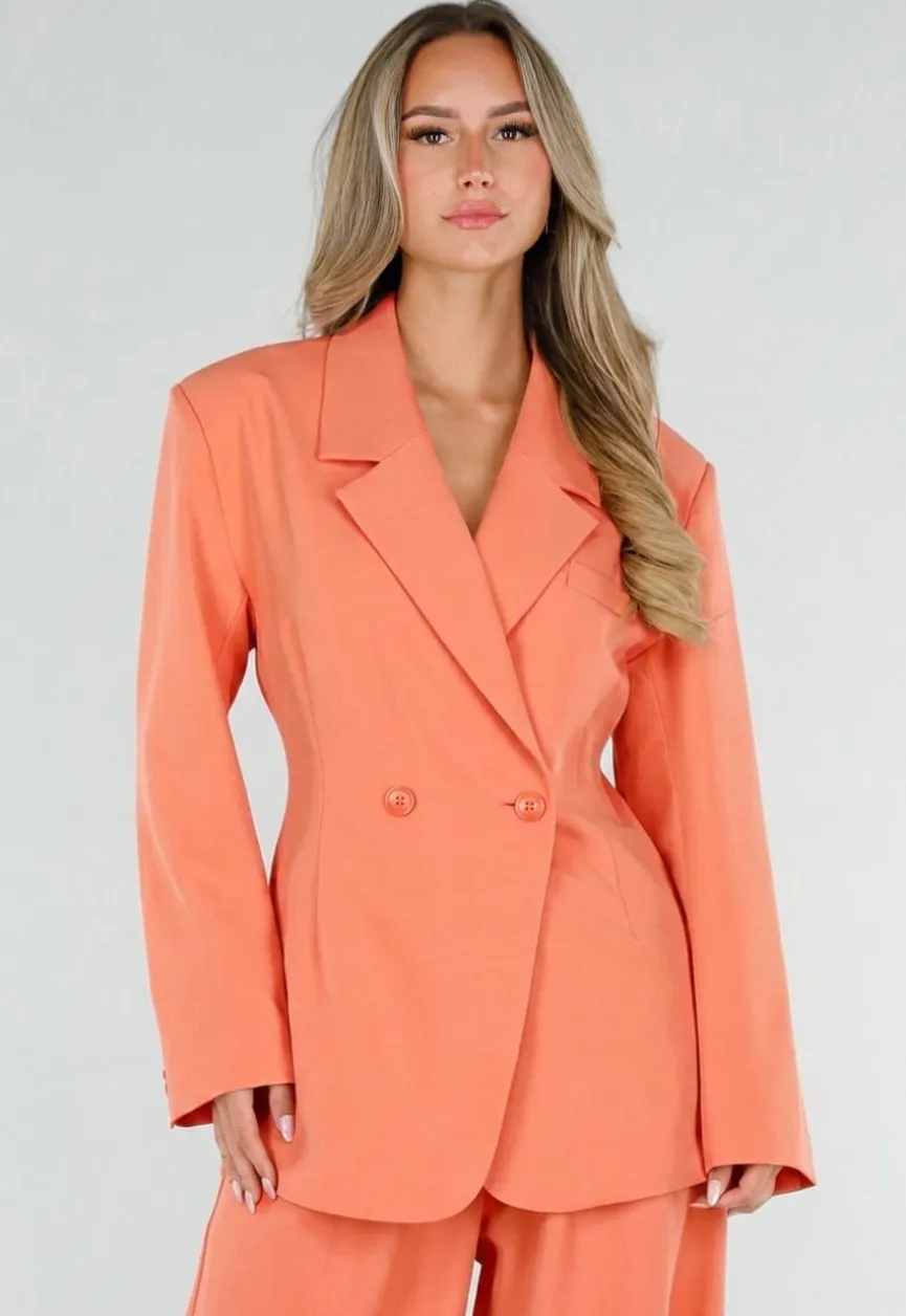 Coral Double Breasted Blazer met Reverskraag