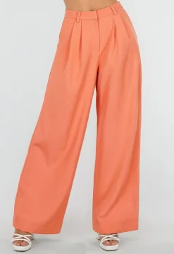 Coral Petite Pantalon met Wijde Pijpen en Plooien