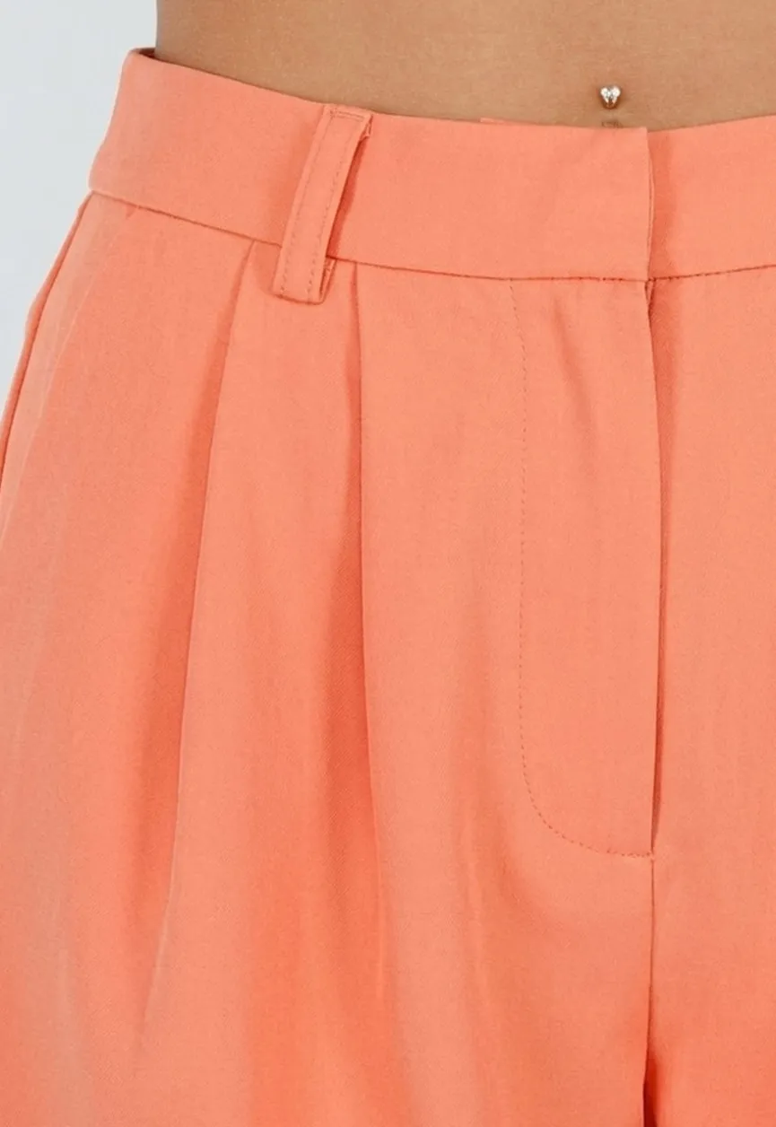 Coral Plooi Short met Elastische Tailleband