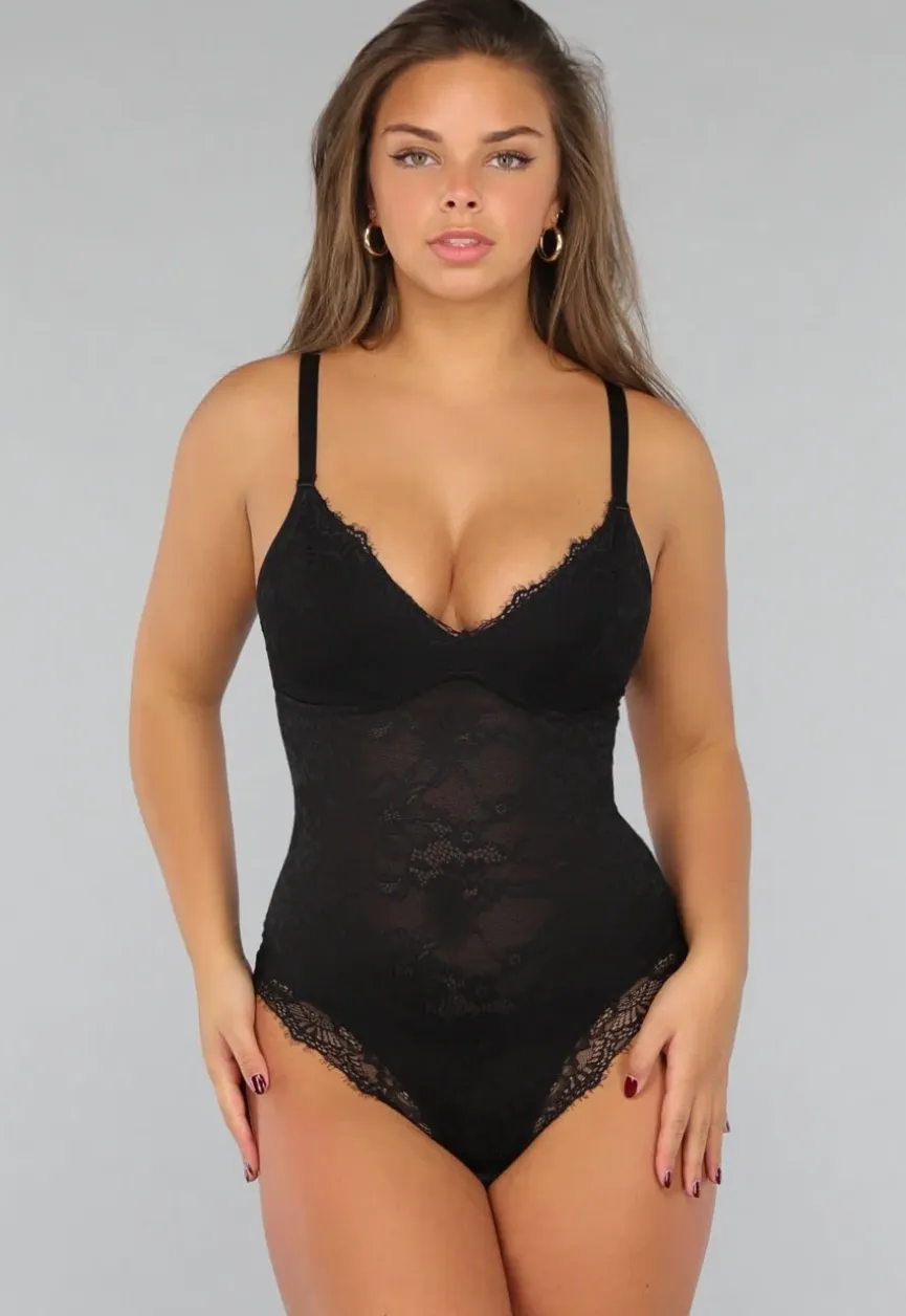 Corrigerende Zwarte Kanten Bodysuit