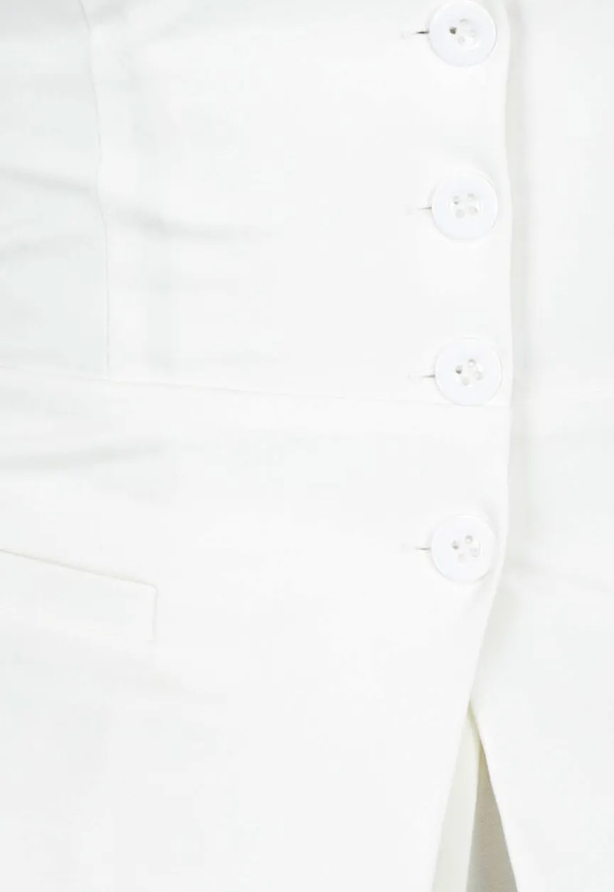 Cream Strapless Getailleerde Gilettop met Knopen