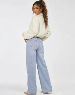 Crème Cropped Bomberjack met Ritssluiting en Ballonmouwen