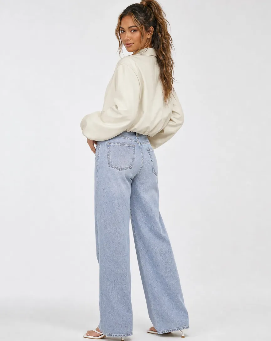 Crème Cropped Bomberjack met Ritssluiting en Ballonmouwen