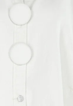 Crème Denim Blouse met Oversized Knopen en Lange Mouwen
