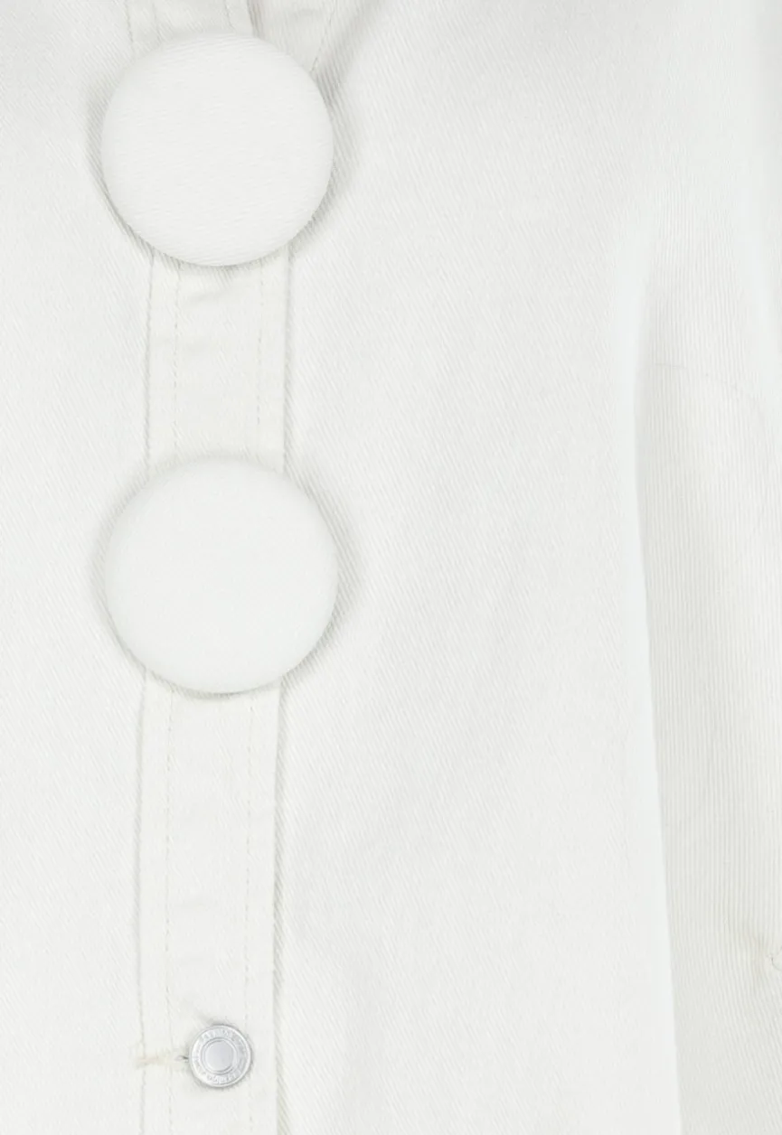 Crème Denim Blouse met Oversized Knopen en Lange Mouwen
