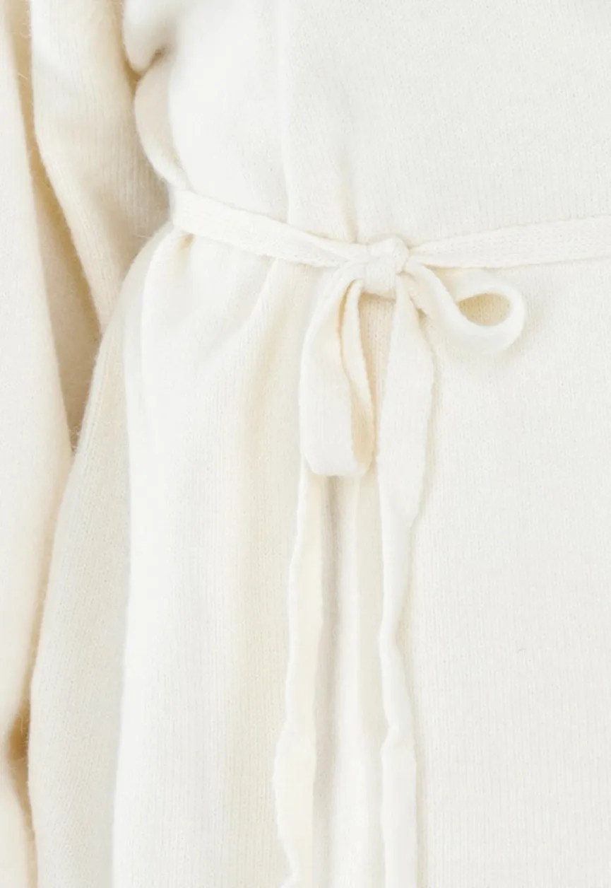 Crème Gebreide Set met Overslag Top en Wijde Broek