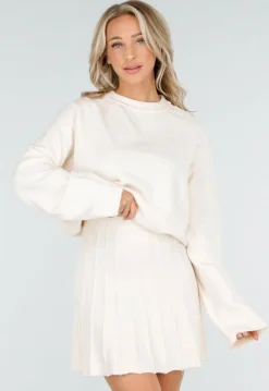 Crème Gebreide Two-Piece met Trui en Rok