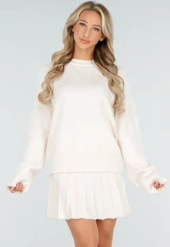 Crème Gebreide Two-Piece met Trui en Rok