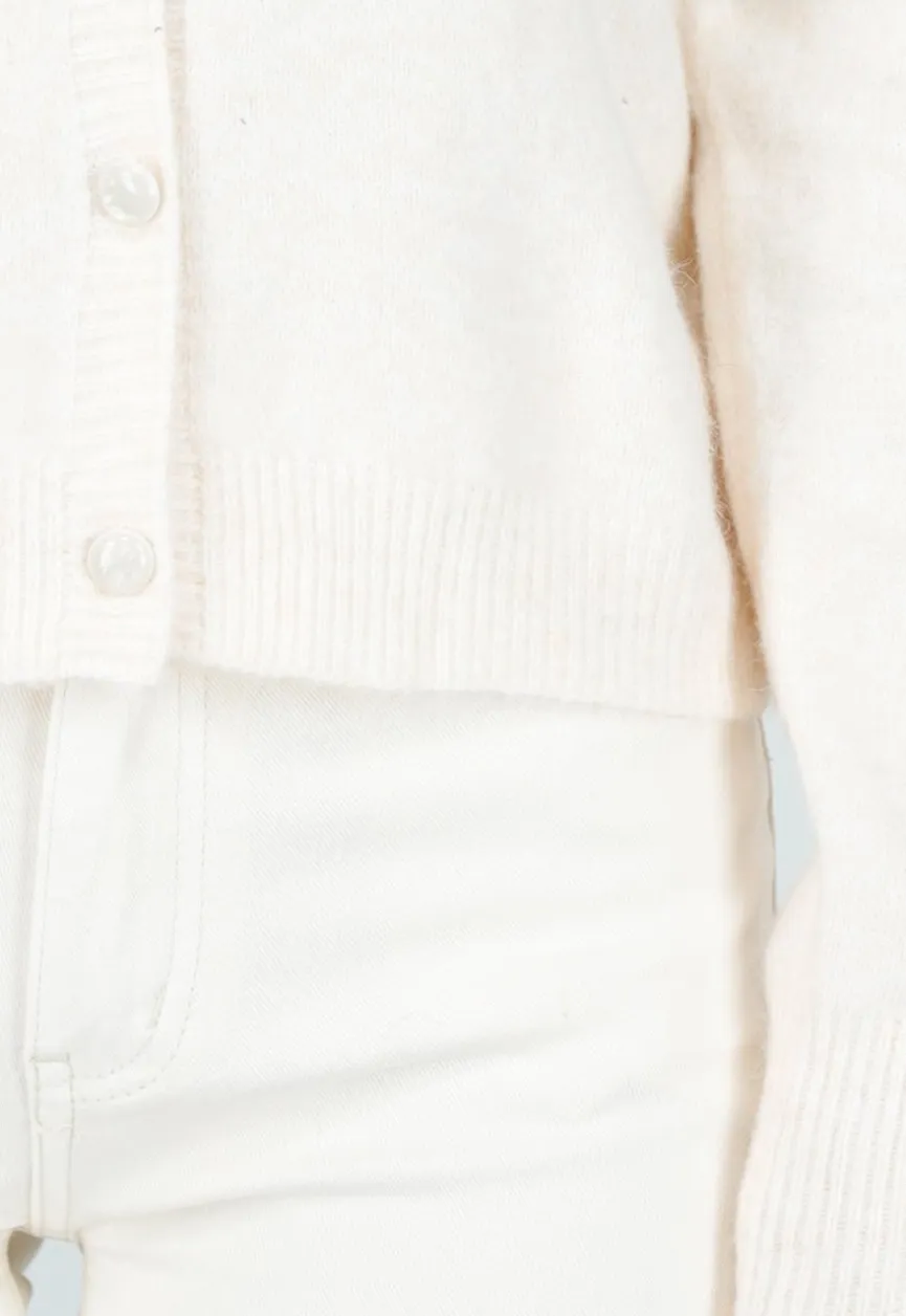 Crème Gebreid Vest met Knoopsluiting en Lange Mouwen