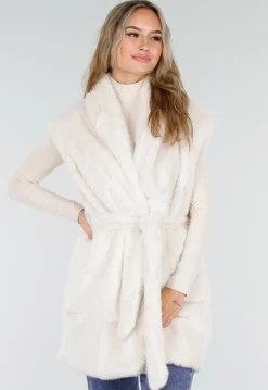 Crèmekleurige Faux Fur Bodywarmer met Ceintuur